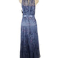 Blue floral dress on a mannequin against a white background