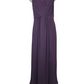 Purple evening gown on a mannequin against a white background