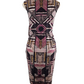 Patterned dress on a mannequin against a white background