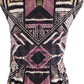 Geometric patterned dress on a mannequin against a white background