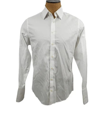 White dress shirt on a mannequin against a white background