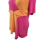 Two-tone pink and orange dress on a white background