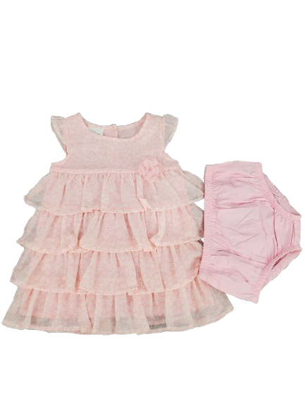 Pink ruffled dress on a white background