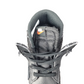 Gray sneaker with orange logo on a white background