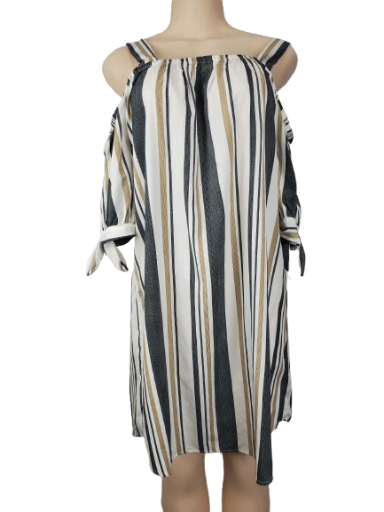 Striped dress on a mannequin against a white background