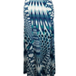 Blue and white patterned skirt on a mannequin against a white background