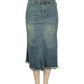 Denim skirt on a mannequin against a white background