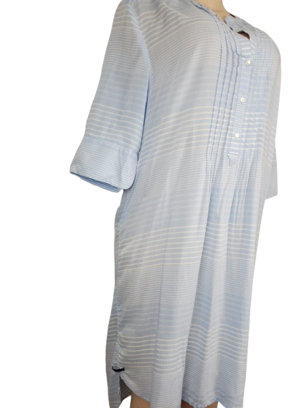 Light blue striped shirt on a mannequin against a white background