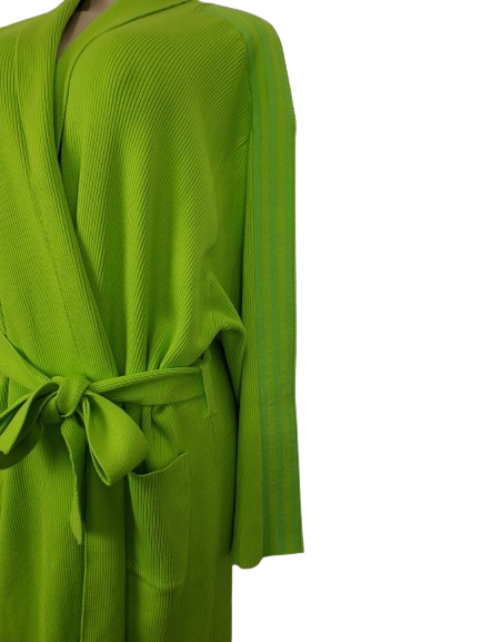 Green cardigan with a belt on a white background