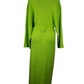 Green ribbed knit dress with a belt on a white background