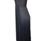 Black pleated dress on a mannequin against a white background
