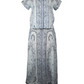 blue patterned dress on a mannequin against a white background