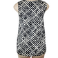 Black and white patterned sleeveless dress on a mannequin against a white background