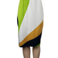 Color-blocked skirt with green, white, yellow, and black on a white background