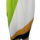 Color-blocked skirt with green, white, yellow, and black sections on a white background