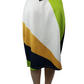 Color-blocked skirt with white, green, yellow, and black on a white background
