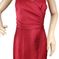 Red strapless dress on a mannequin against a white background