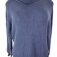 Blue ribbed sweater on a mannequin against a white background