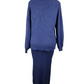 Blue ribbed sweater and skirt set on a white background