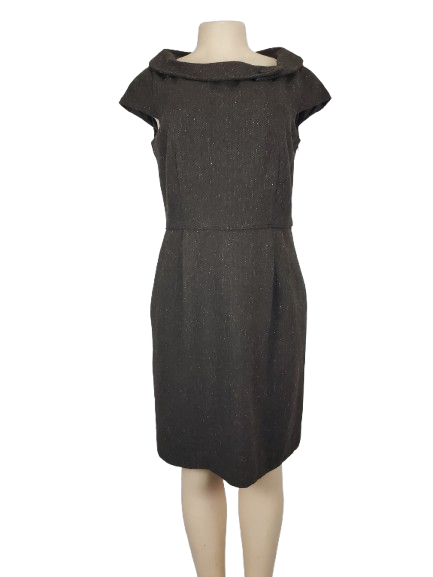 Dark brown dress on a mannequin against a white background