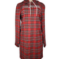 Red plaid dress with a brand logo on a mannequin against a white background