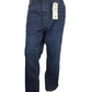Blue jeans on a mannequin with a white background