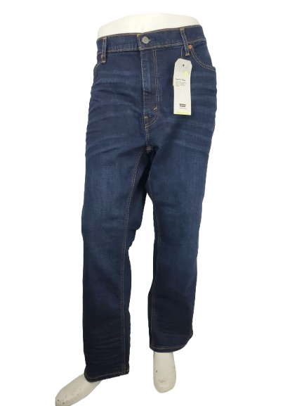 Blue jeans on a mannequin with a white background
