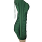 Green dress on a mannequin against a white background