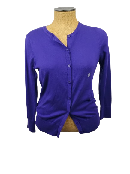 purple button down sweater with sleeves
