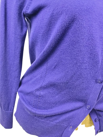purple button down sweater with sleeves