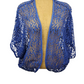 Blue lace shrug on a mannequin against a white background