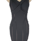 Black dress on a mannequin against a white background