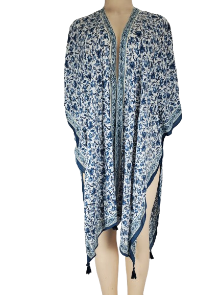 Vince Camuto women's blue and white floral  size kimono O/S
