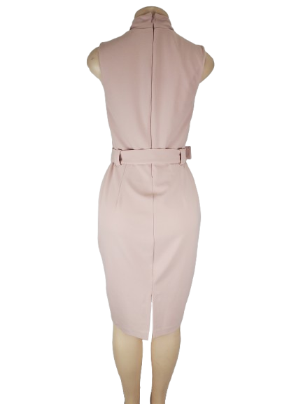Pink sleeveless dress on a mannequin against a white background