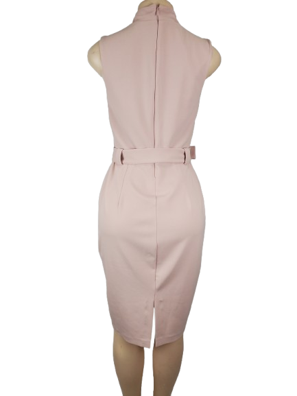 Pink sleeveless dress on a mannequin against a white background