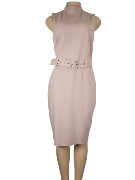 Pink dress on a mannequin with a white background