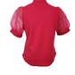 pink blouse with sheer sleeves on a white background