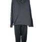 black hoodie and black pants on a mannequin against a white background