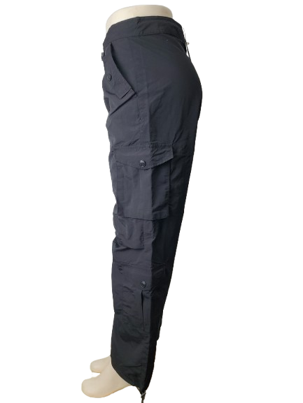 Black cargo pants on a mannequin against a white background