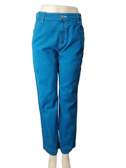 Blue pants on a mannequin against a white background