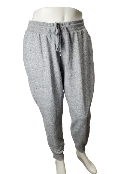 Gray sweatpants on a mannequin against a white background