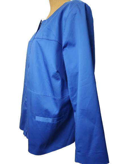 Blue jacket on a mannequin against a white background
