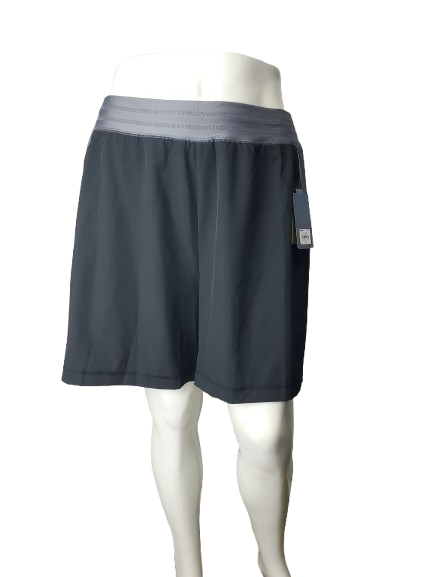 Dark gray shorts on a white mannequin with a white background