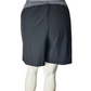 Dark gray athletic shorts with a gray waistband on a white background