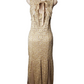 Beige lace dress with a bow on a mannequin against a white background