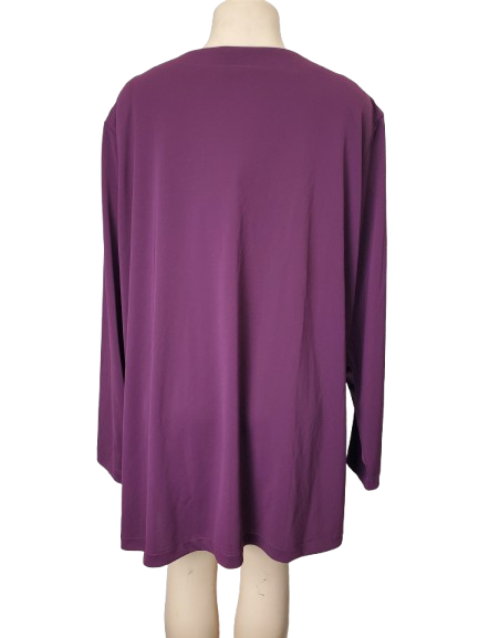 Purple long-sleeve top on a mannequin against a white background