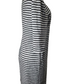 Mannequin wearing a black and gray striped dress on a white background