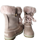 Pair of blush winter boots with fur-lined tops on a white background
