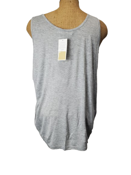 Gray sleeveless top on a mannequin with a white background