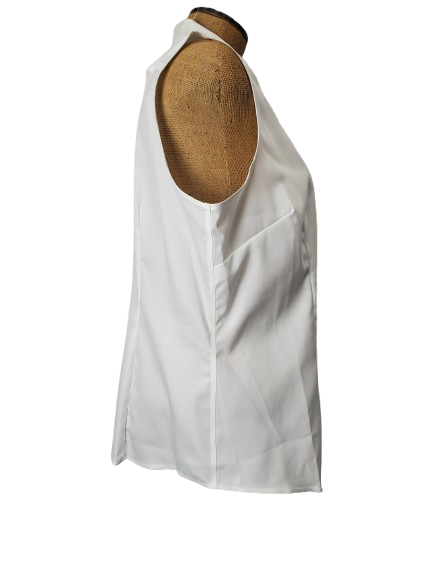 White sleeveless top on a mannequin with a white background